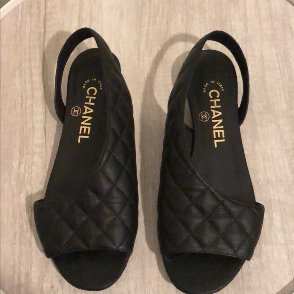 Black Quilted Leather Chanel Flat Sandal
